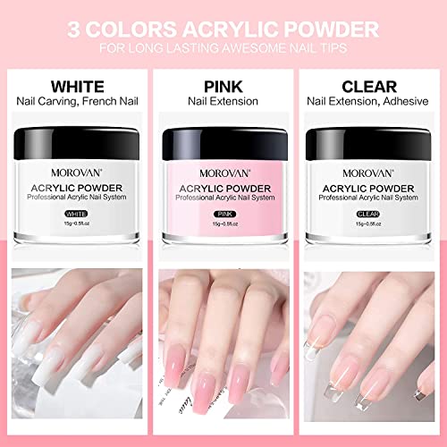 Morovan Acrylic Nail Kit Glitter Powder and Carving Powder Set Complete Practice Hand Nail Kits With Everything Professional Kit for French Acrylic Nail Tips Beginners