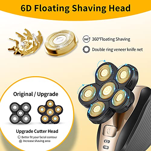 Head Shavers for Men - Upgraded Multifunctional Bald Head Shaver, Waterproof Electric Razor for Men Cordless Rechargeable Shaving Grooming Kit (Gold)