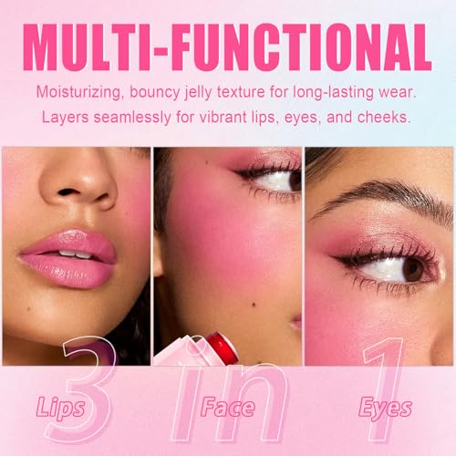 2 Pcs Jelly Blush Contour Stick for Cheeks Eyes Lips Lightweight Dewy Finish Blush Stick Waterproof Long Lasting Lightweight, Sheer & Buildable Color Makeup Set for Wome (SET B)