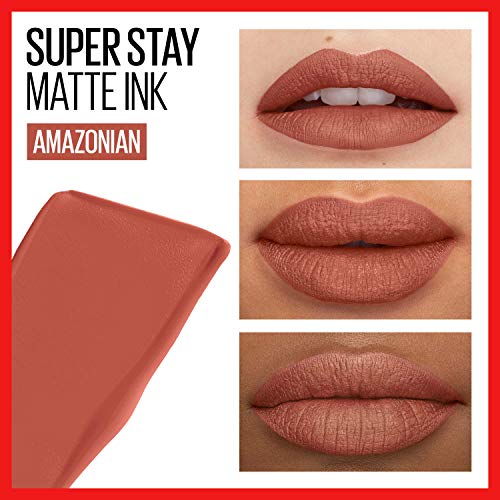 MAYBELLINE Super Stay Matte Ink Liquid Lipstick Makeup Long Lasting High Impact Color Up to 16H Wear Amazonian Nude Brown and Voyager Deep Red