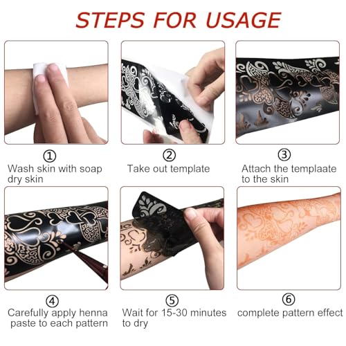 Large Henna Tattoo Stencil Kit,8 Sheets Henna Tattoo stickers for Hand Forearm Glitter Airbrush Diy Tattooing Template, Indian Temporary Tattoo Stickers for Women Girls