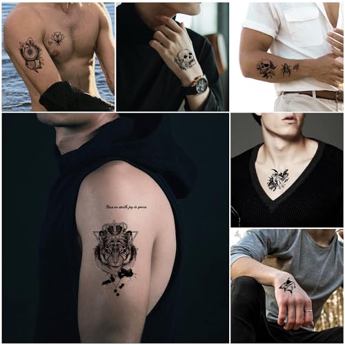 Cerlaza 112 Sheets Temporary Tattoos for Adult Men, Fake Tattoos for Neck Arm Finger, Tatuajes Temporales Tiger Wolf Lion Dragon Halloween Tattoo Stickers