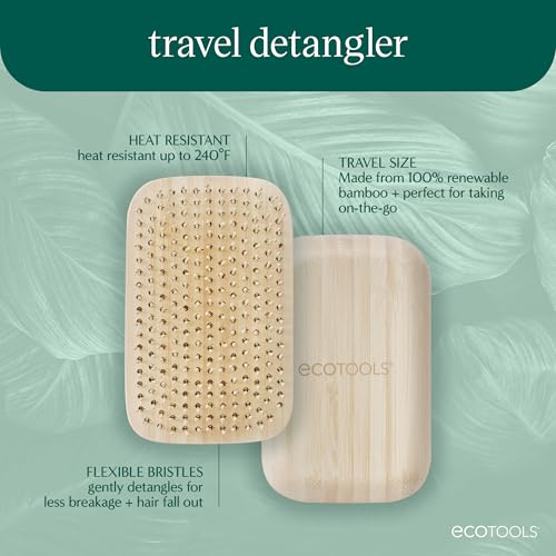 EcoTools Travel Detangler Hairbrush, Gently Detangle & Smooth Hair, Brush For Wet Or Dry Hair, Heat Resistant, Mini Renewable Bamboo Hairbrush For Styling On-The-Go, Vegan & Cruelty-Free, 1 Count
