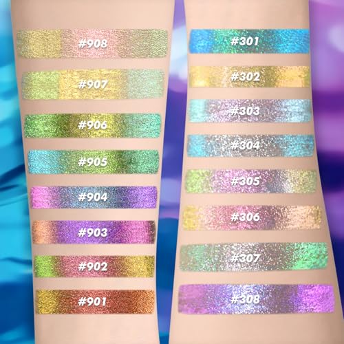 CHARMACY Chameleon Liquid Eyeliner, Liquid Glitter Eyeliner, Highly Pigmented, Metallic Intense MultiColor Shifting waterproof Eyeliner, Ultra-Fine Tip, Longwearing, Smudge-proof (#SET2-902/904/906)
