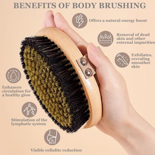 Copper Dry Brushing Body Brush with Ion Charged Bristles Dry Brush for Lymphatic Drainage, Exfoliating Body Brushs,Reduce Stress (L)