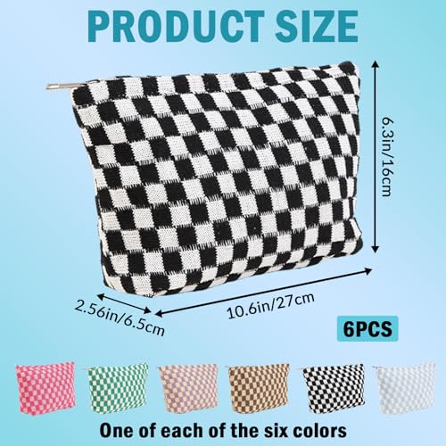 6 Pcs Checkered Makeup Bags Make up Bag Cosmetic Bags for Women Girls Sister Mom Teacher Graduation Christmas Birthday Travel Toiletry Bag Aesthetic Zipper Organizer Accessories, Cute Retro Plaid