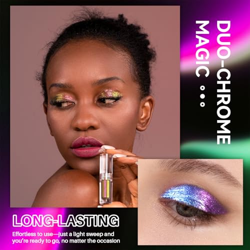 Multichrome Liquid Eyeshadow with Chameleon Shift, Metallic Holographic Glitter, Long Lasting Waterproof for Party Makeup (02)