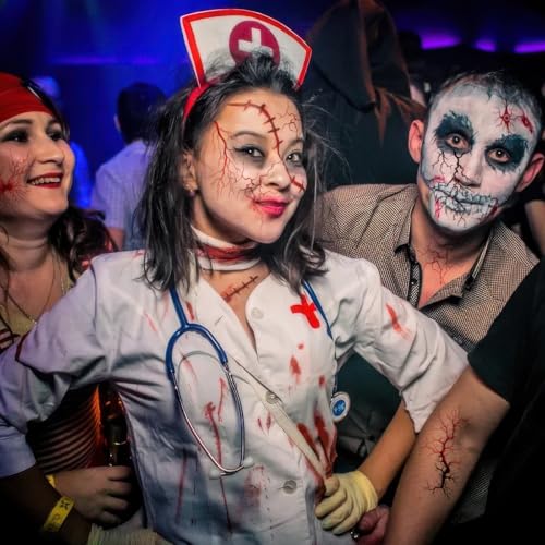 Blood Vessel Temporary Tattoos Sticker Red Black Fake Bloody Stitch Scab Lightning Scary Prank Face Body Makeup Zombie Sticker for Women Men Halloween Cosplay Masquerade Party Props Decor 10 Sheets