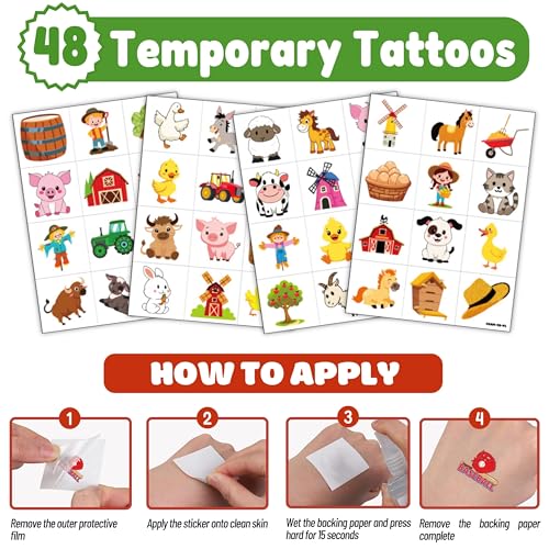 72 PCS Farm Party Favors ? 48 Pre-Cut Temporary Tattoos & 24 Farm Punch Balloons Themed Birthday Party Decorations Supplies Favors Gifts, Goodie Bag Fillers, Classroom Rewards for Boys and Girls