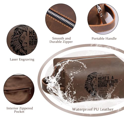 Personalized Husband Birthday Gift from Wife Travel Leather Toiletry Bag Shaving Bag for Men Him, Cool Christmas Valentines Anniversary Birthday Gifts for Husband Boyfriend Partner Dark Brown