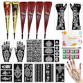12 Sheets Temporary Tattoo Stencils Kit-Large 78 Pcs Tattoo Patterns-6 Pcs (Brown/Black/Maroon) Ink with Paint Brush for DIY Body Art-Tattoos for Women Men Kids
