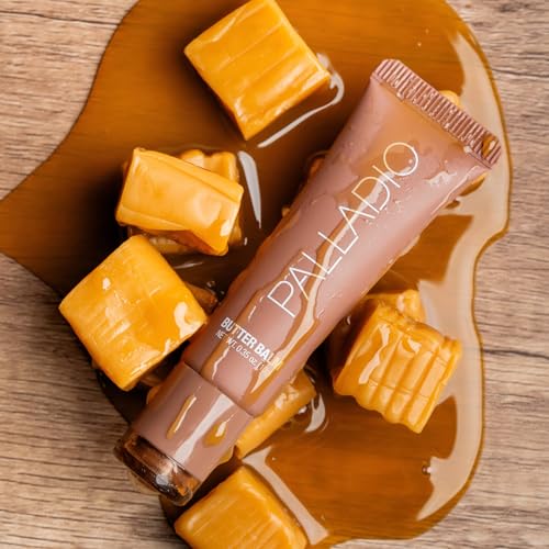 Palladio Butter Balm - Hydrating Lip Balm with Sheer Tint, Aloe, Peptides, Shea Butter, and Vegan Formulation for Instant Moisture, Shine, and Soothing Lip Care, Caramel Glazed