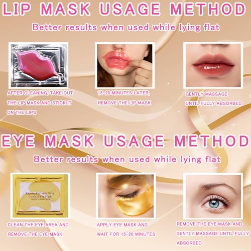 40 Pairs Eye Mask & Lip Mask, 24K Gold Gel Crystal Collagen Under Eye Patches for Dark Circles, Bachelorette Party Favors Adults Accessories, Galentines Day Gifts, Bulk Bridesmaid Gifts