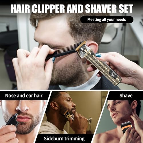 Hair Trimmer for Men, Electric Shaver, Nose Hair Trimmers, Professional Shaving Set, Cordless Hair Clippers, T-Blade Beard Trimmer, Men's Grooming Kit. (Bronze)