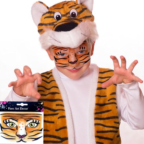 Leopard Tiger Glitter Face Tattoo Stickers for Kids - Temporary Body Art Makeup for Halloween, Cosplay, Birthday Party, Festival - Waterproof Fake Tattoo Stickers - 2Pcs (Wild Animal Design)