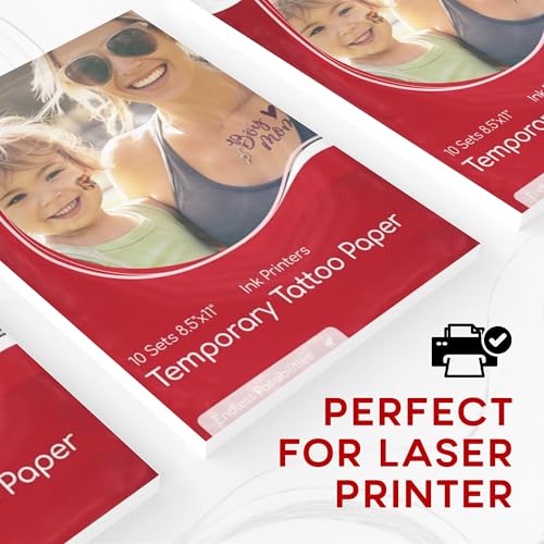 BubblePop! Printable Temporary Tattoo Paper for Laser Printer - Skin-Safe, Water-Resistant Tattoo Paper for Printer - Make Your Own Temporary Tattoos with Blank 8.5x11¡± Sheets - 10 Set