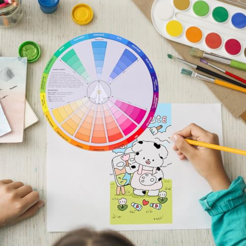 Color Wheel, Creative Color Wheel, Paint Mixing Learning Guide, Art Class Teaching Tool for Makeup Blending Board Chart Mix Colours 9.1 Inch