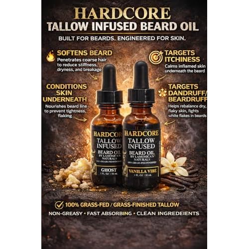 LAMONICA'S NATURALS Beard Oil for Men ?TALLOW-INFUSED, Softens & Moisturizes Beard ? Organic Sanadalwood + USDA Vanilla Scent ? Veteran-Owned Grooming ? HARDCORE