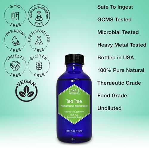 Tea Tree, Melaleuca, Oil, Food Grade ? 100% Pure, Tea Tree Essential Oil, by Zongle Therapeutics, 4 OZ