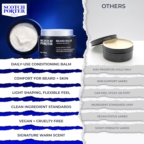 Scotch Porter Conditioning Beard Balm ? Smooth, Shape, Moisturize & Soften Coarse, Dry Facial Hair while Encouraging Growth for a Fuller/Healthier-Looking Beard ? Original Scent, 3 oz. Jar