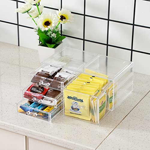 Cq acrylic 1 Pack Clear Stackable Storage Drawers for Vanity,Stackable 4 Drawers Desktop Organizer With Drawers,Cute Desk Storage for Office,Jewelry,Hair Clip,Beauty,Skincare and Make Up Organizers