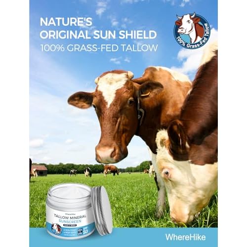 Organic Beef Tallow Sunscreen-SPF 50 with Zinc Oxide,Non-Toxic 2-in-1 Moisturizer & Mineral Sunblock | Reef Safe, Chemical-Free,Lightweight, Clean Formula for Sensitive Skin Natural Sunscreen.