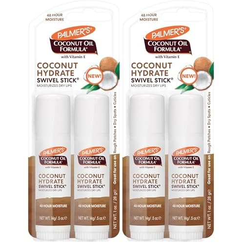 Palmer's Coconut Oil Formula Moisturizing Swivel Stick with Vitamin E, Lip Balm, Face & Body Moisturizer Stick, Ideal for Treating Dry Skin Patches (Pack of 4)