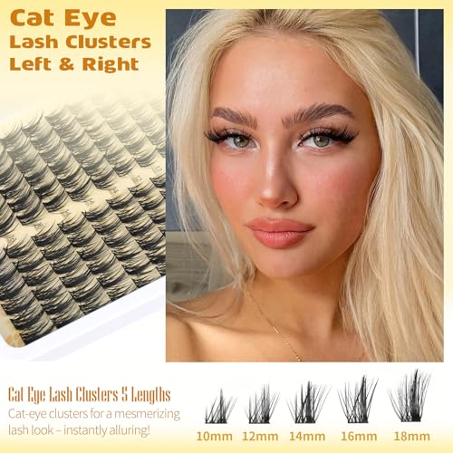 Wispy Lash Clusters Manga Eyelash Clusters Kit Cat Eye Fairy Eyelash Extensions Kit Natural Spiky Lash Extensions Kit with Lash Bond and Seal 132Pcs Left Right DIY Individual Lashes at Home