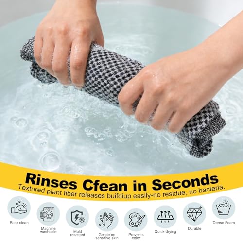 Blissal 2-in-1 Exfoliating Shower Towel,47" Advanced Exfoliating Microfiber Towel, Premium Scrub Wash Cloth for Body Face,Travel Friendly, Quick Drying Travel Bath Washcloth (Black+Pink)
