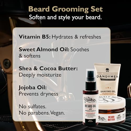 Beard Grooming Set ? Beard Oil, Beard Butter & Shaving Gel ? Hydrate, Soften & Style (3-pack, Tobacco Vanilla)