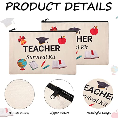 Dunzy 50 Pcs Teacher Survival Kit Makeup Bags Teacher Appreciation Gifts Bulk Cosmetic Bag Canvas Travel Toiletry Case with Zipper Pencil Pouch for Graduation Back to School