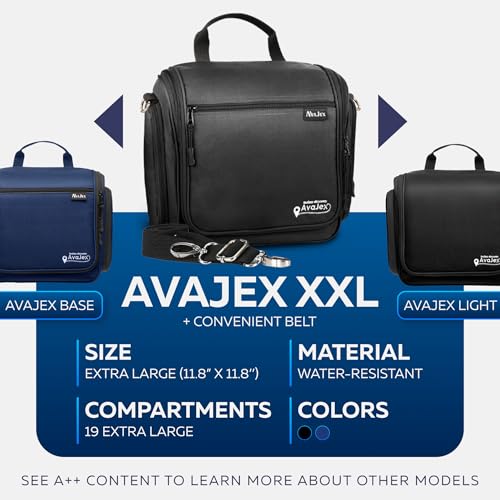 Extra Large (11.8¡±x11.8¡±x4¡±) Hanging Travel Toiletry Bag for Men and Women - Cosmetic Travel Bag With Shoulder Strap - Waterproof Hygiene Bag with Metal Swivel Hook and 19 Compartments for Toiletries