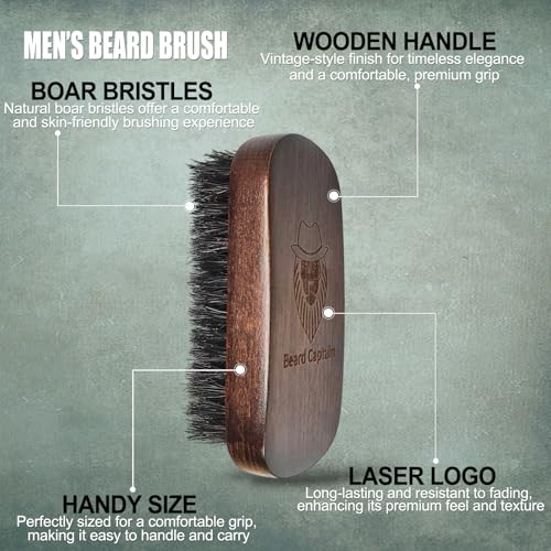 100% Boar Bristle Beard Brush for Men | Premium Vintage Wooden Handle | Soft Bristles | Grooming Tool for Short, Thin, Thick, Coarse & Full Beards