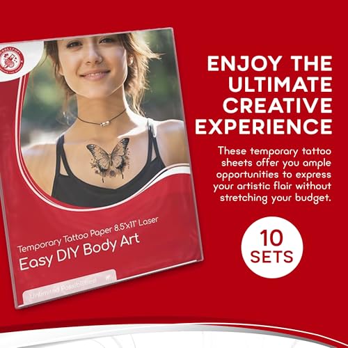 BubblePop! Printable Temporary Tattoo Paper for Laser Printer - Skin-Safe, Water-Resistant Tattoo Paper for Printer - Make Your Own Temporary Tattoos with Blank 8.5x11¡± Sheets - 10 Set