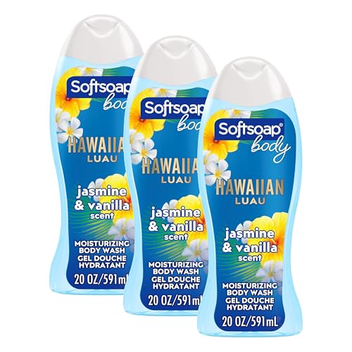 Softsoap Moisturizing Body Wash Hawaiian Luau, Jasmine and Vanilla Scent, 20 oz Bottle, 12 Pack