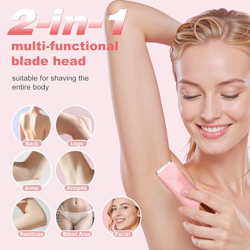 Bikini Trimmer for Women, Electric Razors for Women, Shaver with LCD Display, 2 in 1 Dual-Head Bikini Shaver, Rechargeable Razors, for Bikini Line Legs Underarms and Private Parts,Dry/Wet
