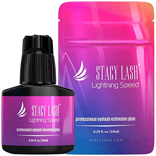 STACY LASH Lightning Speed Eyelash Extensions Glue 10ml + 50ml Shampoo / 0.3 Sec Drying time/Retention ? 6-8 Weeks/Black Adhesive/Paraben & Sulfate Free Safe Makeup & Mascara Remover