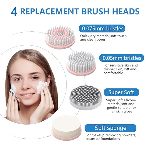 Facial Cleansing Brush, 2 in 1 £×aterproof IPx7 Facial Spin Scrubber Set with 4 Brush Heads, Rechargeable Exfoliating Face Brush Deep Cleansing, Gently Exfoliate and Remove Blackhead Pink