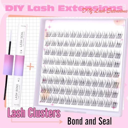 Lash Extension Kit Wispy Lash Clusters Kit Natural Eyelash Extension Kit 9-11MM CD-Curly Eyelash Clusters Kit Short Cluster Lashes Kit DIY Individual Lashes Kit with Bond and Seal by Ruairie