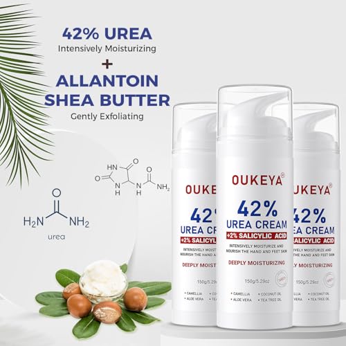 OUKEYA Urea Cream 42% Plus 2% Salicylic Acid ? Intensive Foot & Hand Care for Very Dry, Cracked Skin, 5.29 oz (3 Pack)