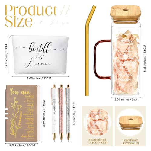 Skylety 6 Pcs Christian Gifts Set for Women Friend Sister Mom Prayer Journal with Pens Cup Bag Bible Study Supplies for Birthday Easter Mother's Day Church Office Gifts(Brown)