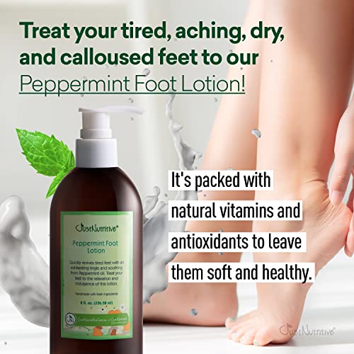 Just Nutritive Peppermint Foot Lotion | Best Soothing Relief for Tired Feet | Feet Tingle as the Peppermint essential oil goes deep to help relieve aches and tension