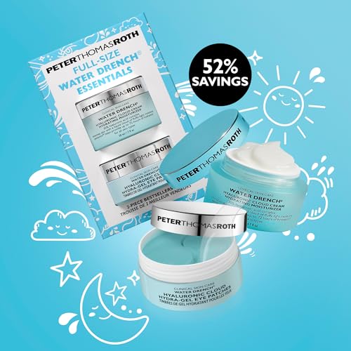 Peter Thomas Roth | Full-Size Water Drench¢ç Essentials 2-Piece Face & Eye Kit | Hyaluronic Acid Skincare Set, Moisturizer and Eye Masks
