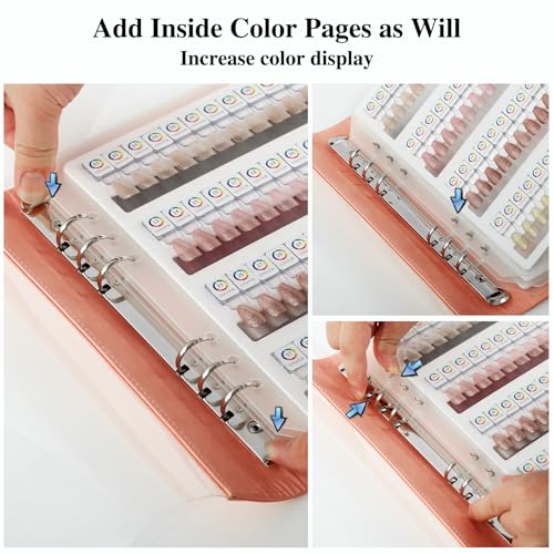 144 Magnetic Nail Color Book,Leather Magnetic Color Display Book with 144PCS Magnetic Tips & 1-240 Number Labels,Perfect for Nail Polish Nails Art Design(Pink)