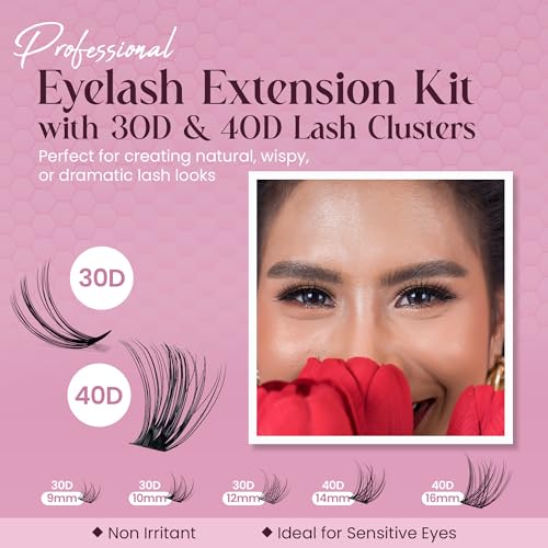 200 Individual Lash Clusters 30D 40D DIY Eyelash Extension Clusters Long-Lasting & Durable Lashes Natural Look for Home Use with applicator, BOND, SEAL AND REMOVER