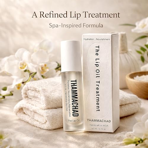 Thammachad Lip Oil - Korean-Inspired Non-Sticky Clear Gloss with 8 Oils (Marula, Moringa, Squalane) for Dry Chapped Lips - Handmade Small Batch USA