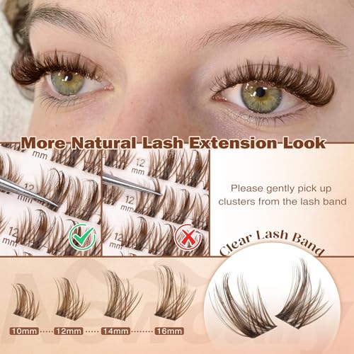 Brown Cluster Lashes Wispy Eyelash Clusters Spiky Brown Lash Extension Natural Look CD-curly Cluster Eyelash Extension 10-16MM Individual Lashes by Newcally