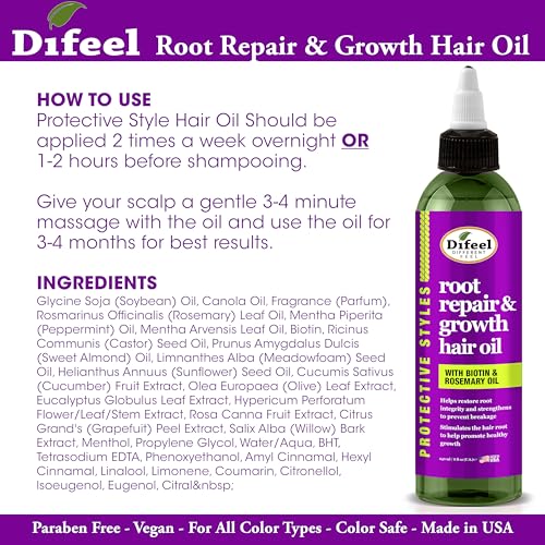 Difeel Protective Styles Root Repair and Growth Hair Oil with Biotin and Rosemary Oil 8 oz. - Hair Root Treatment and Scalp Treatment for Hair Growth
