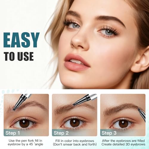 Microblading Eyebrow Pencil, Eyebrow Pen with an Upgrade Micro-Fork Tip Applicator, Waterproof Microblading Brow Pen,Last All Day, Brow Pencil for Natural Looking Brows Makeup (Light Brown)