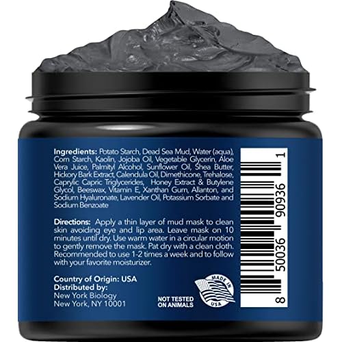 New York Biology Dead Sea Mud Mask for Face and Body with Manuka Honey with 3 pcs Face Mask Brush Applicators - Spa Quality Pore Reducer for Acne, Blackheads and Oily Skin